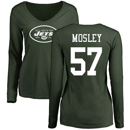 New York Jets Green Women C.J. Mosley Name and Number Logo NFL Football #57 Long Sleeve T Shirt->nfl t-shirts->Sports Accessory